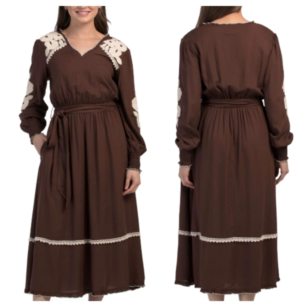 NWT Chocolate brown Fall Theme Maxi Dress By Lea